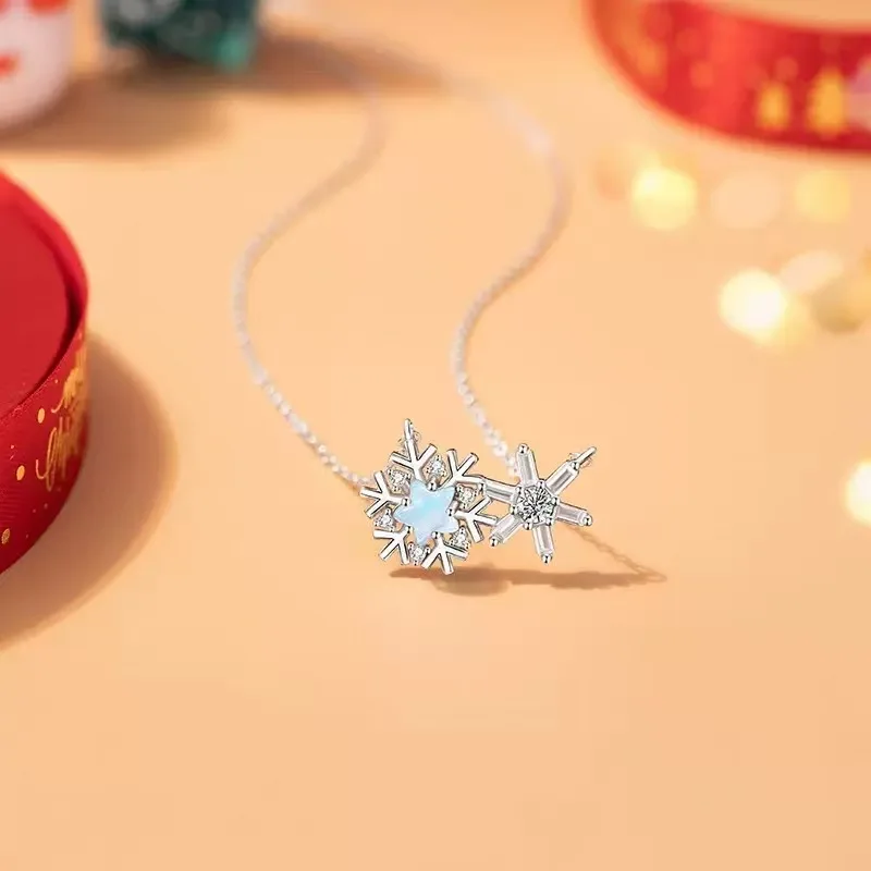 

Snowflake Pendant Necklace for Women, 925 Sterling Silver with Zirconia, Elegant Collarbone Chain, Christmas Valentine Birthday