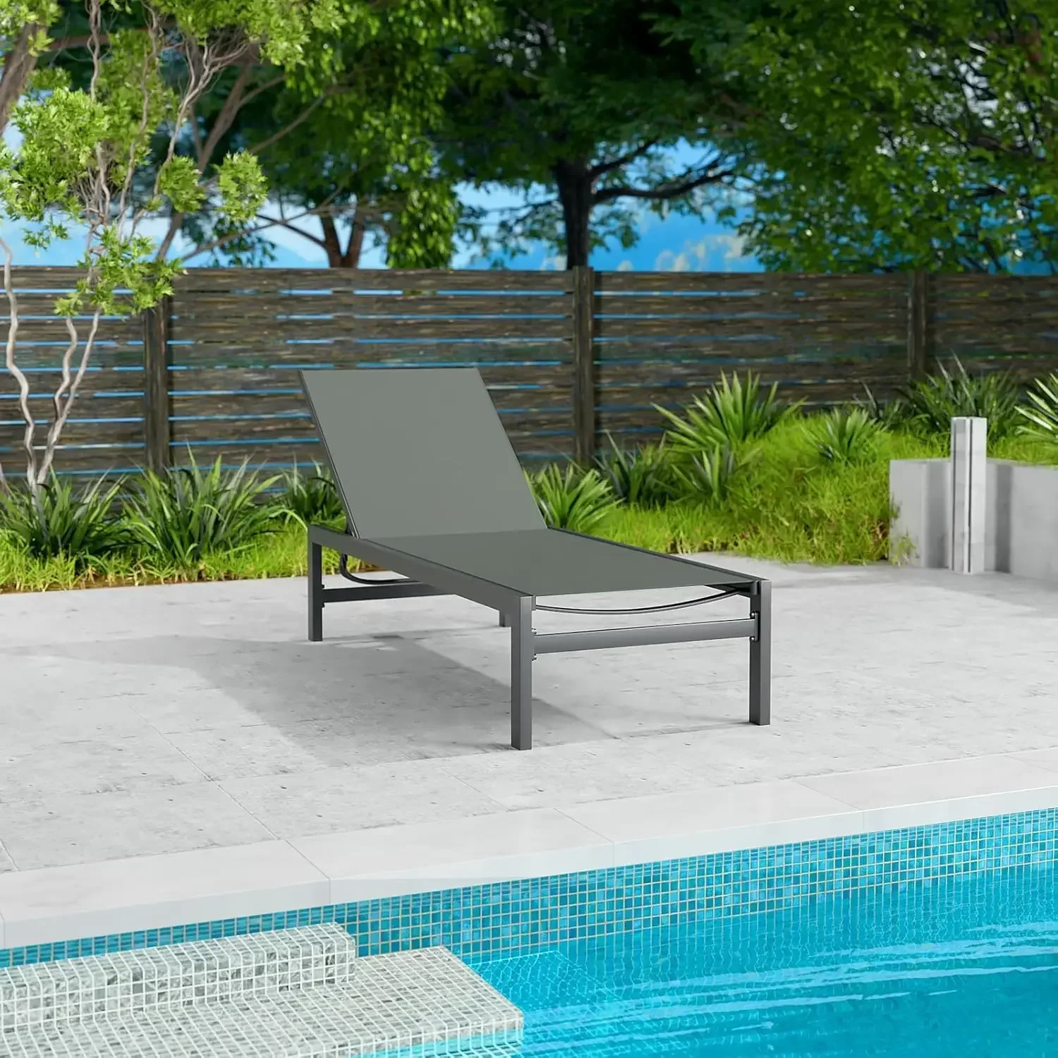 Chaise Lounge Outdoor, Aluminum Outdoor Chaise Lounge Set of 1, Flat Chaise Lounge Chair for Pools, Patio and Outdoor Lounging -