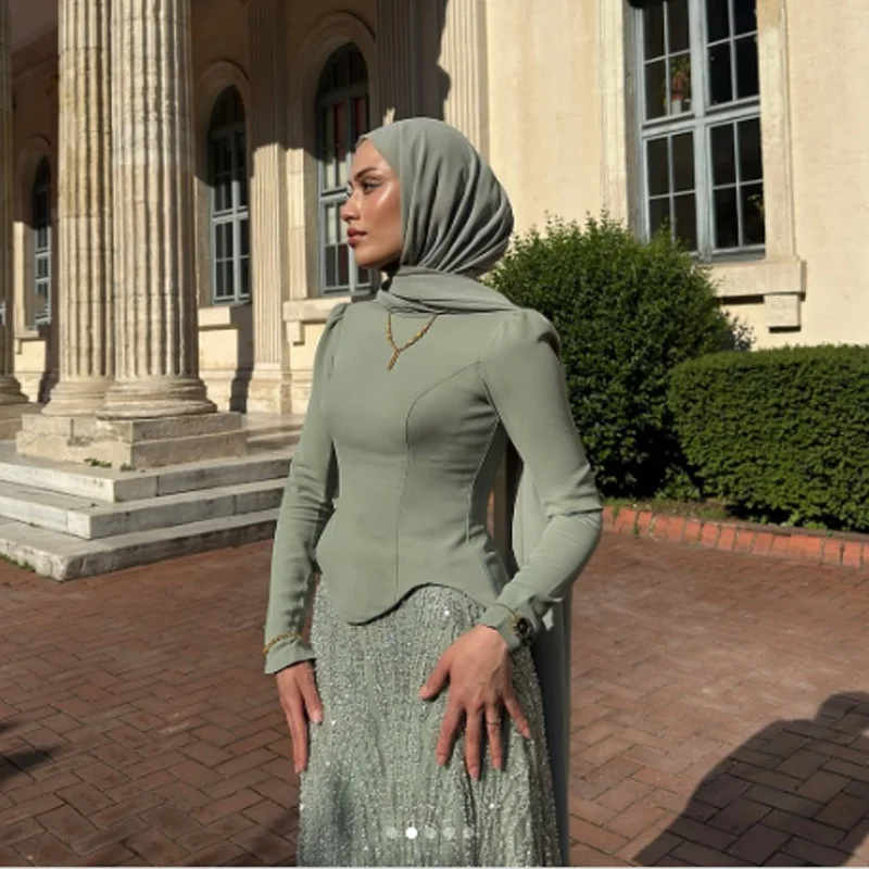 Customized Sequin Embellished Hajib Evening Dresses High Neck Full Sleeve A Line Formal Muslim Prom Dress فساتين سهرة image 5
