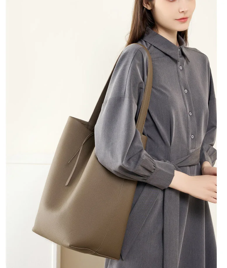 NIKI BAGS High-quality leather bucket bag top-grade cowhide leather large capacity office shopping commuting shoulder women bag