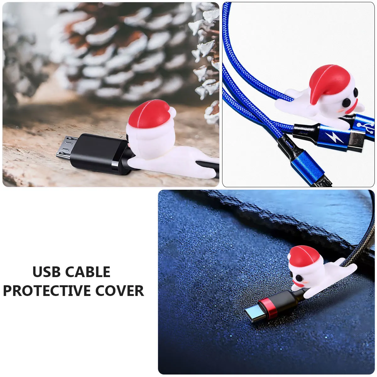 

5pcs Christmas Cable Organizer Snowman Silicone Usb Cable Clip For Headset Winder Data Line Protective Clasp