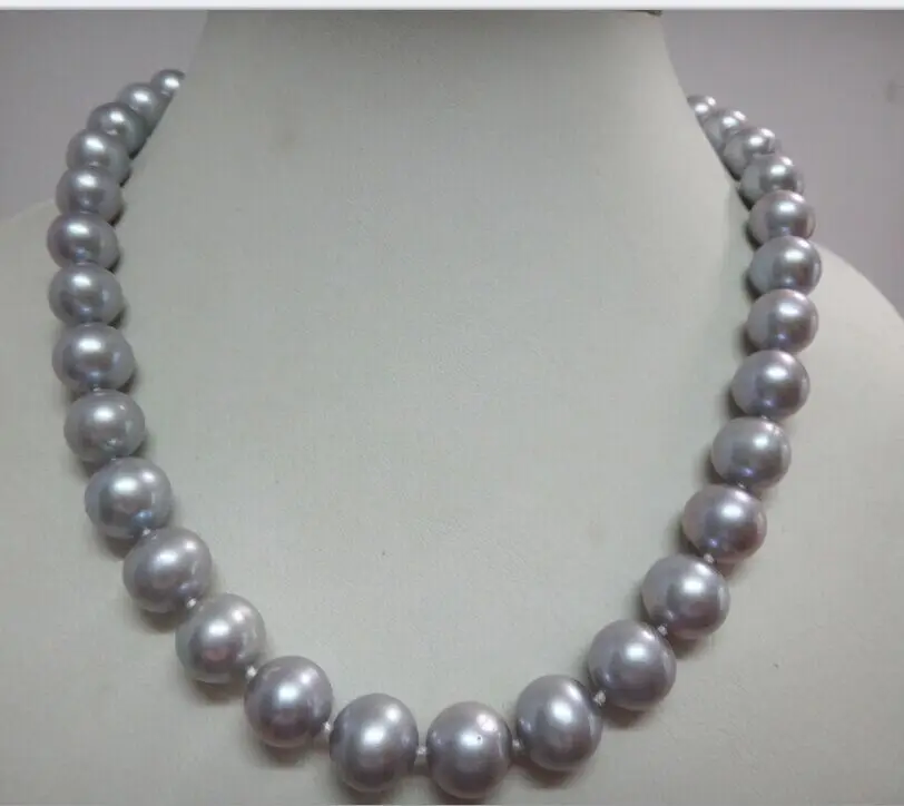Gorgeous AAAA 11-10mm Round Akoya Gray Natural Pearl Necklace 14K