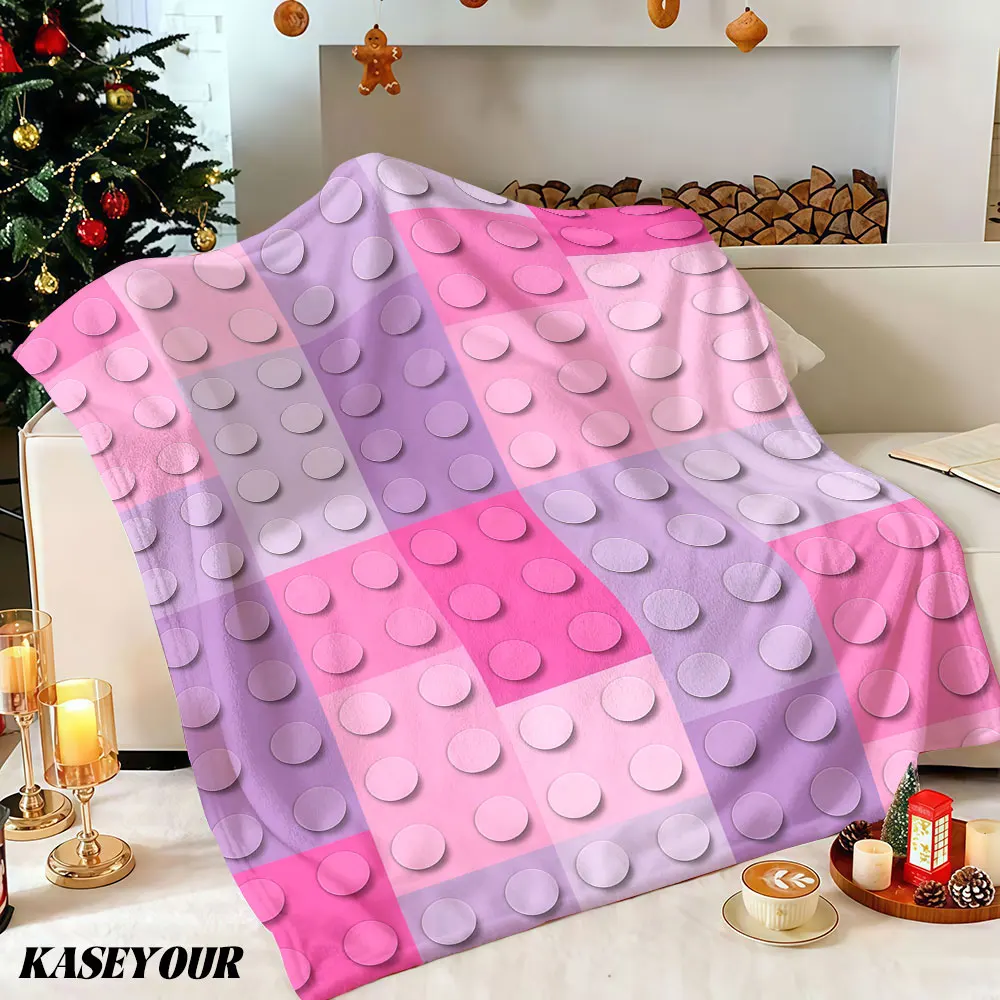 Pink Purple Building block Winter Summer Flannel Blanket Throw Fleece Soft Fuzzy Plush Cozy Fleece Blankets for Sofa Ideal Gifts