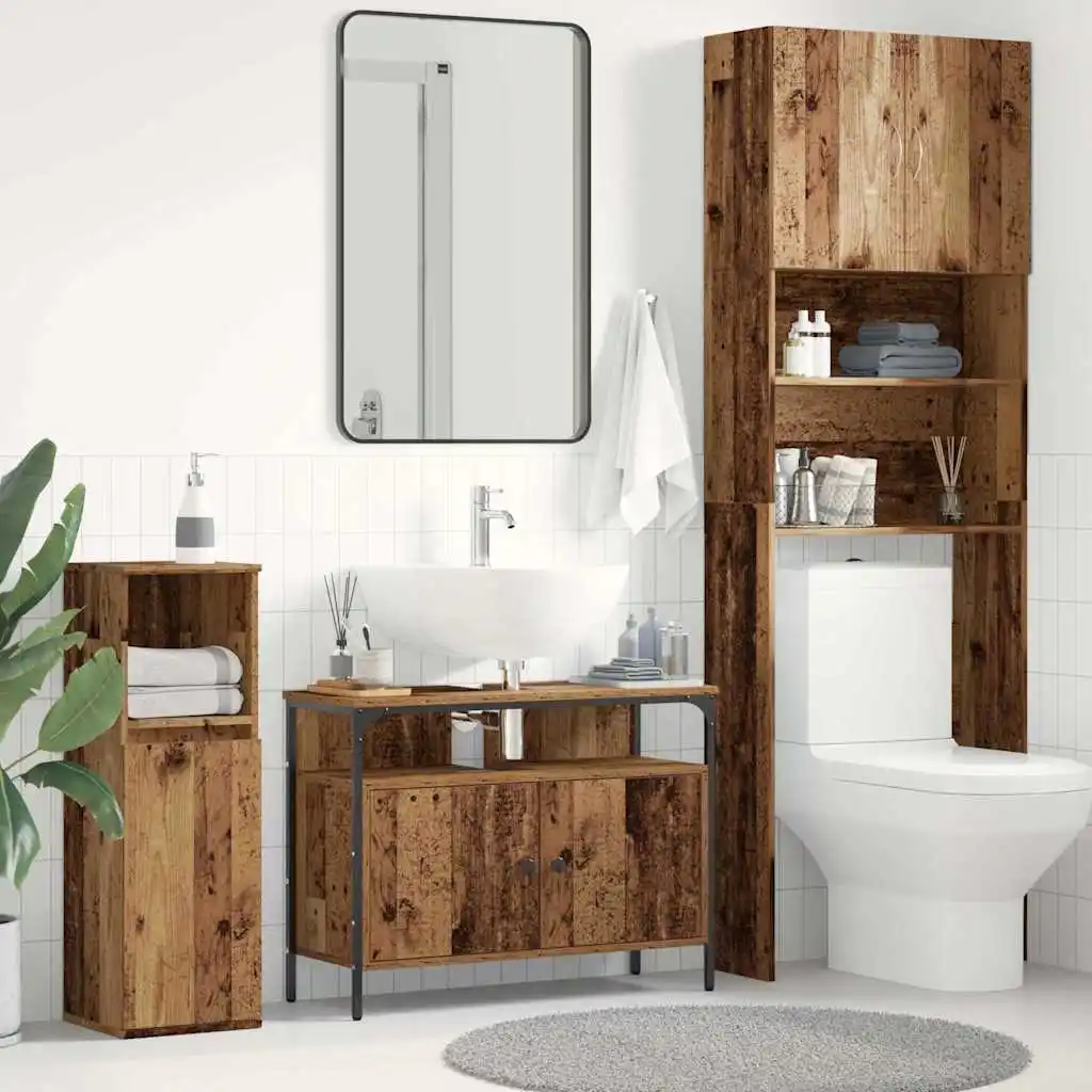 Badezimmer-Waschtischunterschrank, antikes Holz, 80 x 30 x 60 cm, Badezimmer, großer Aufbewahrungsschrank, wasserdichte Schränke, Haushaltsdekoration