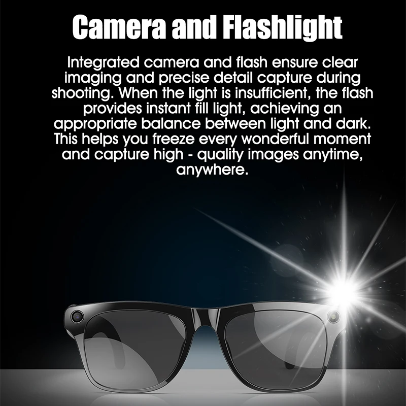 LIGE AI Smart Glasses 100W Anti-shake Camera Bluetooth Voice Call Translate 260mAh Battery Music Touch Sunglasses For Men Women