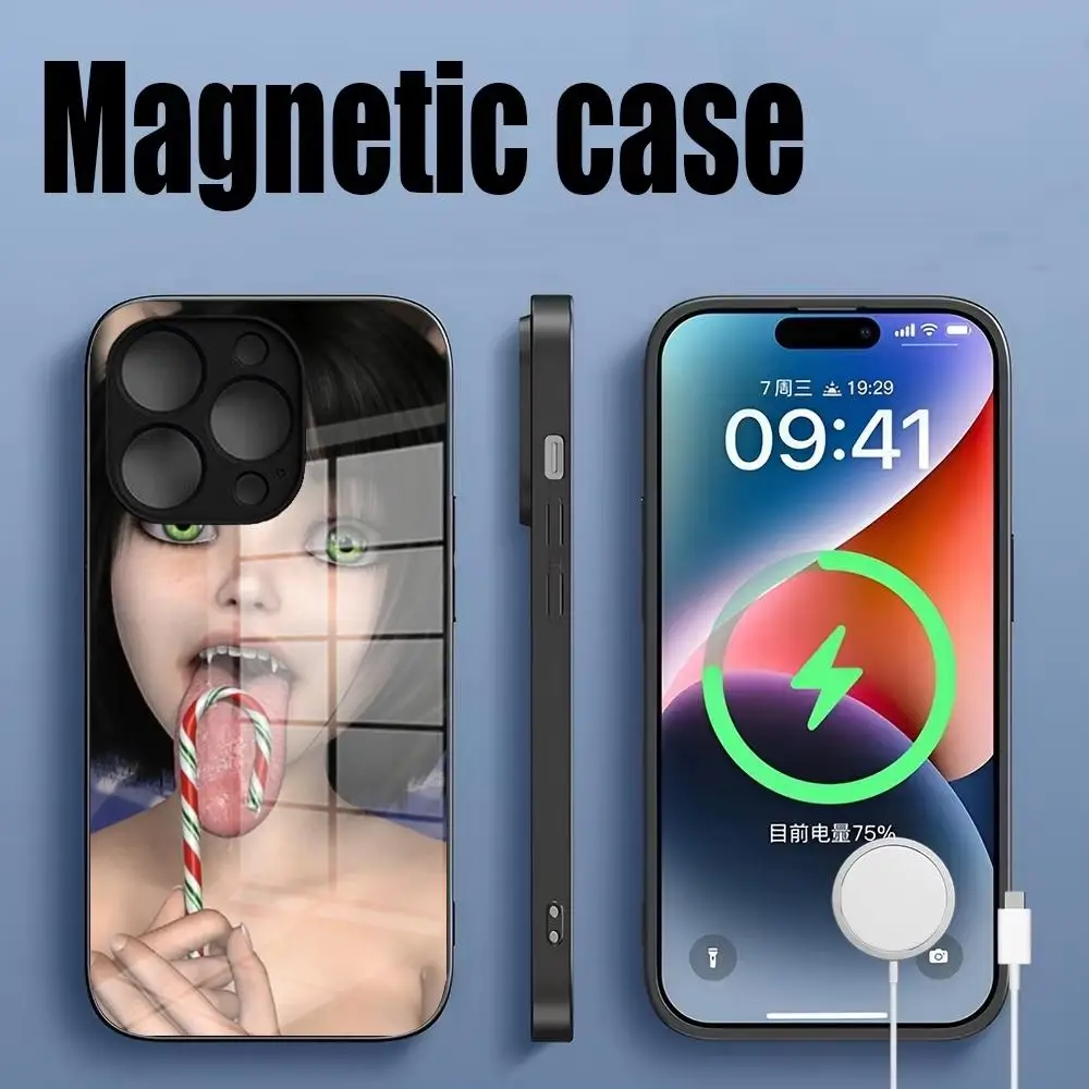 

Clmj Cool Girl Punk Y2K Phone Case Tempered Glass For IPhone 16 15 14 13 12 11 Pro Max Plus Magnetic charging phone case