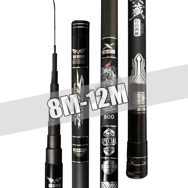 

8M-12M Ultra-long Hand Pole Carbon Fiber Telescopic Fishing Rod Portable Fishing Tenkara Rod Full Kit Fishing Pole All Waters