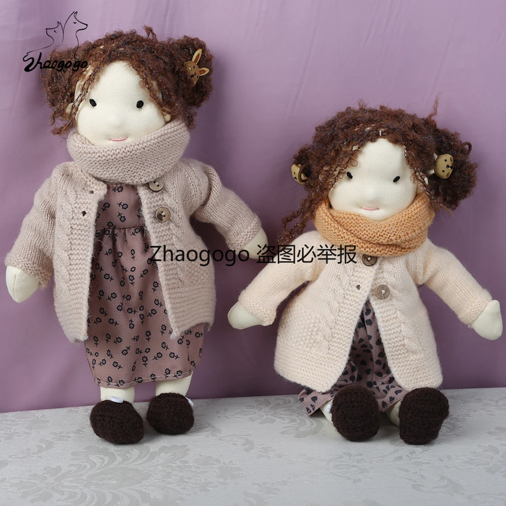 Fullset 30cm Girl Plush Doll Waldorf Handmade Soft Stuffed Cloth Doll Cotton Girl with Golden Curly Hair Best gift for kid