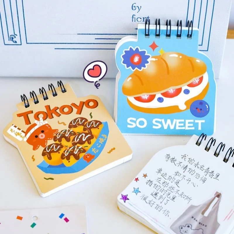 Student Pocket Word Journal Cute Food Themed Top-Bound Spiral Notebook, Blank Page Flip Notepad for School & Travel