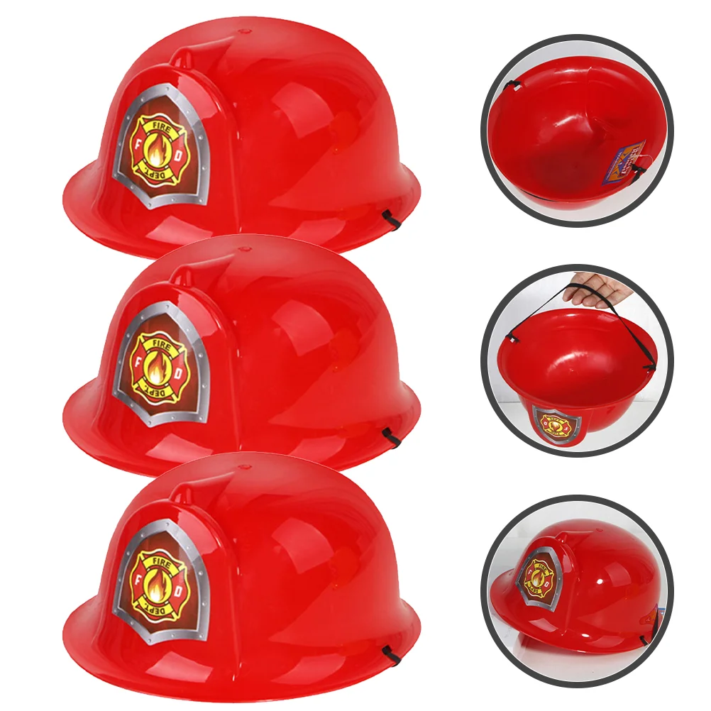 3 Pcs Hard Hat Fire Plastic Firefighter Costume Prop Accessory Fireman Red Children