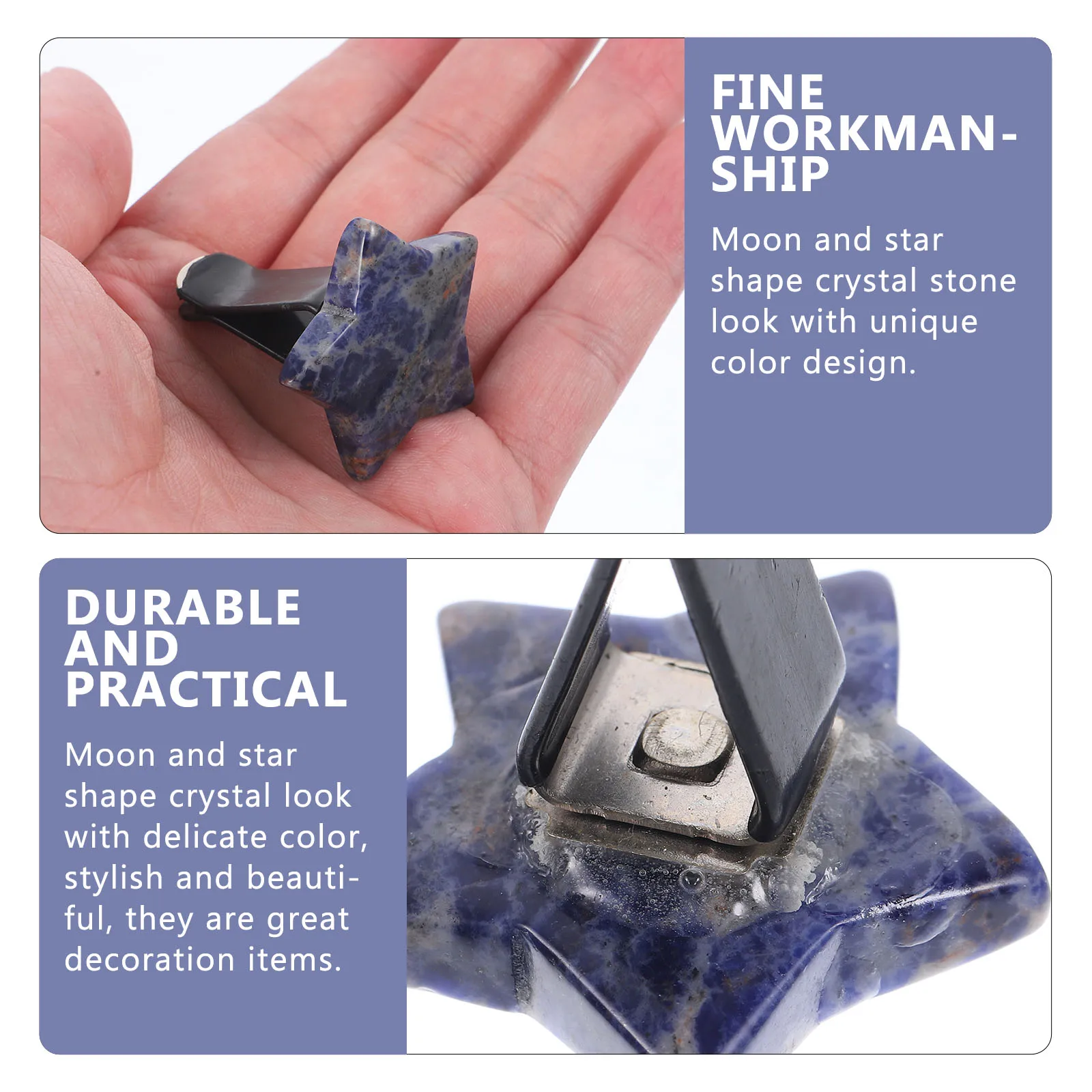

2pcs Star Moon Crystal Car Air Vent Clips Blue Stone Decor Accessories Dashboard Aroma Interior Ornament Car Decor