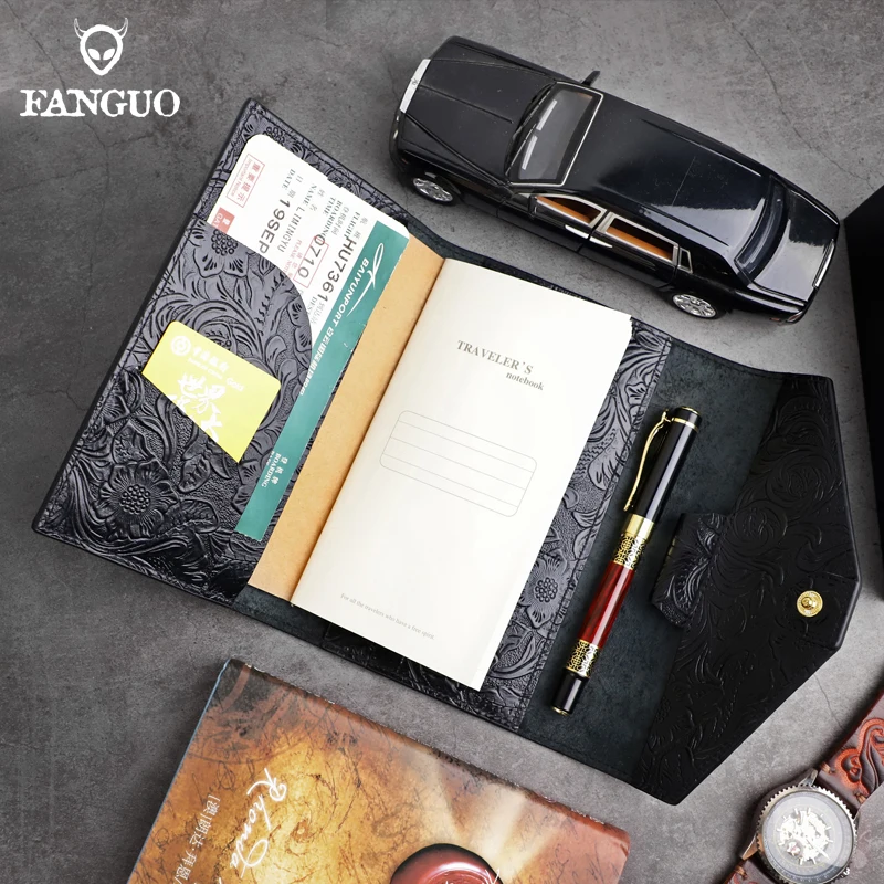 2025 New Vintage Embossed Genuine Leather DIY Binder Notebook Cover B6 Diary Agenda Planner Paper Cover School Stationery