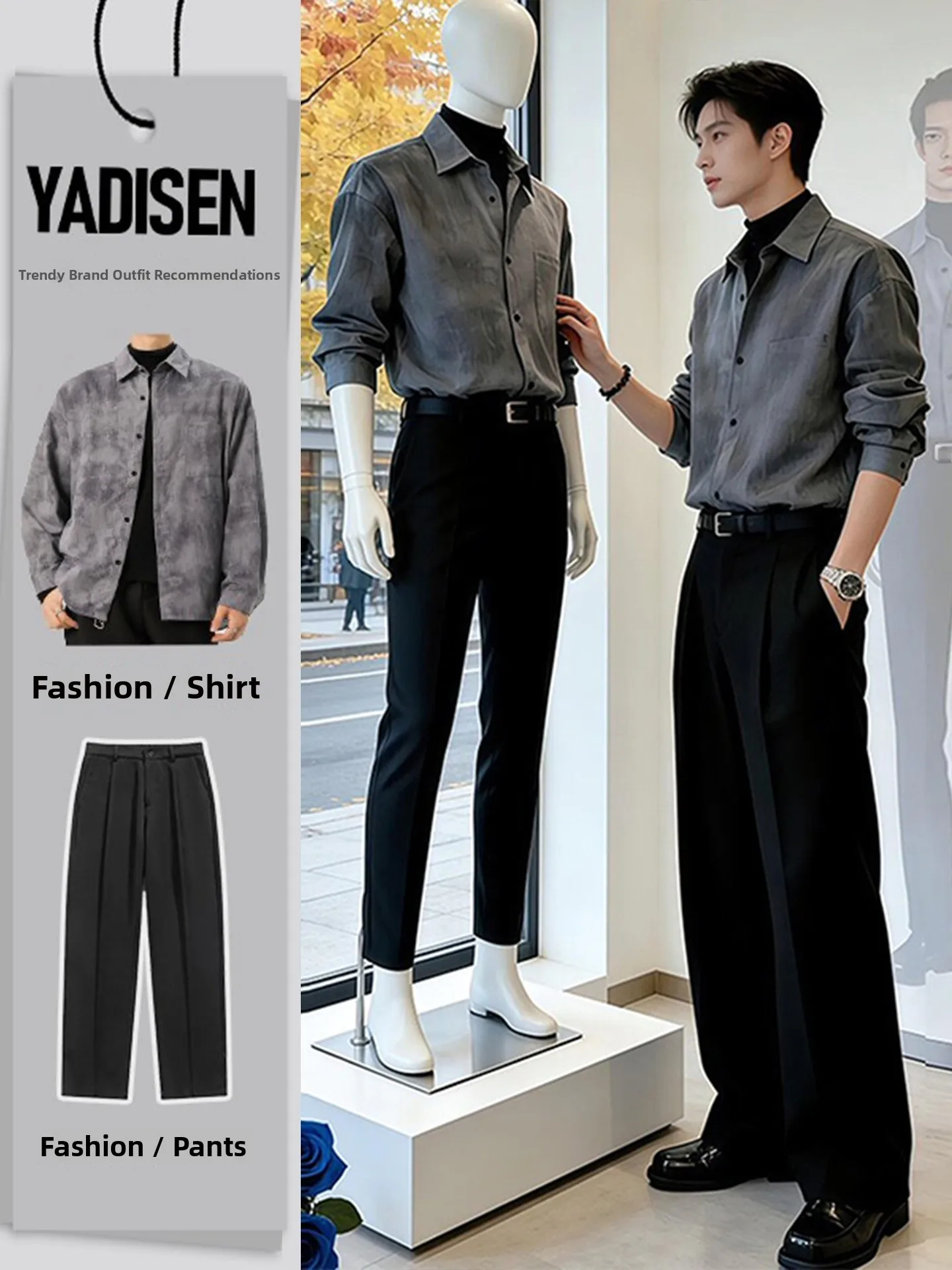 

American Sle Neapolitan Godfather Long Sve irt Men's Faionable Set Spring Season Casual Loose Fit Dyeing Proc