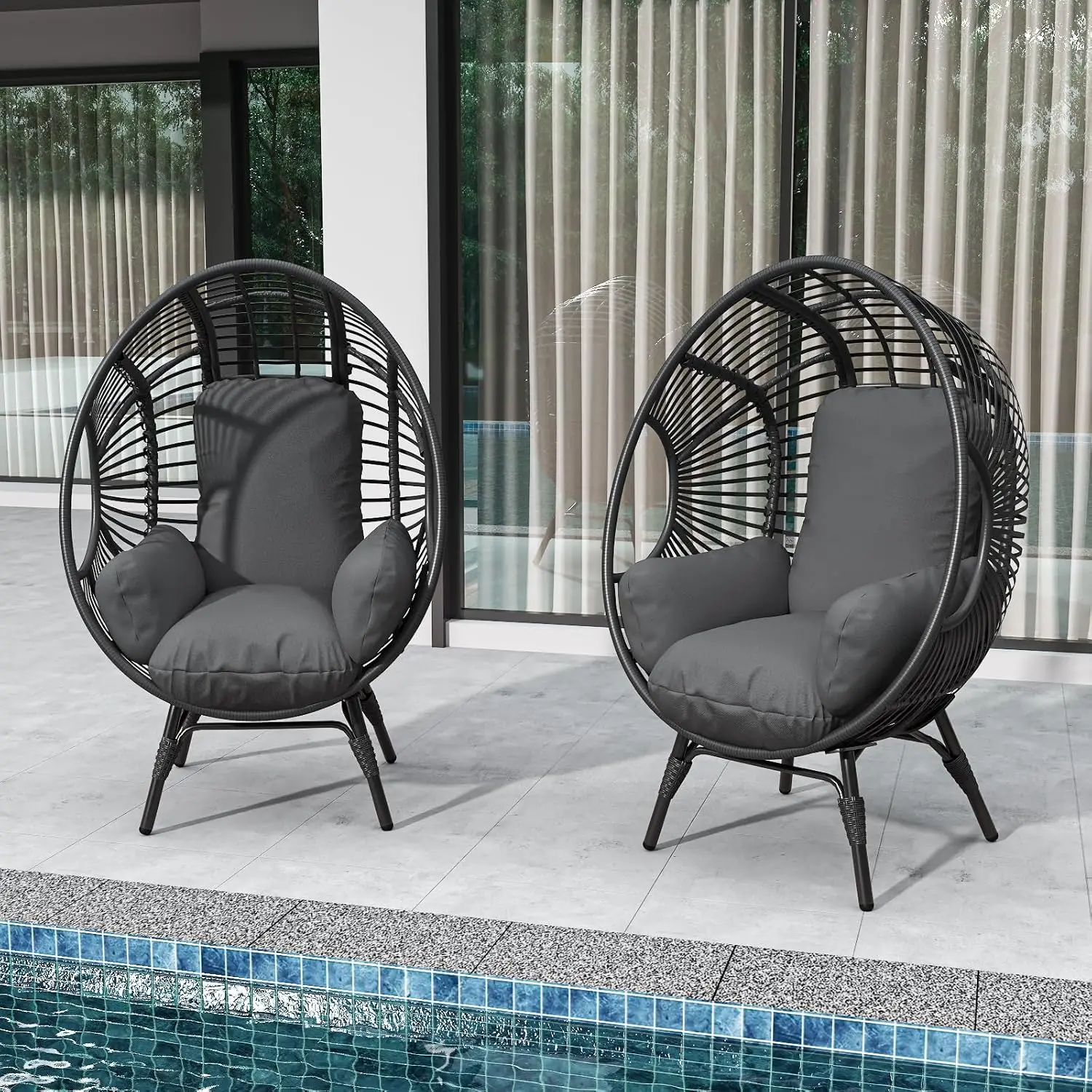 

Набор из 2-х плетеных кресел-яиц увеличенного размера для улицы и дома, кресла для отдыха на террасе с утолщенными подушками и прочным стальным каркасом, на заказ