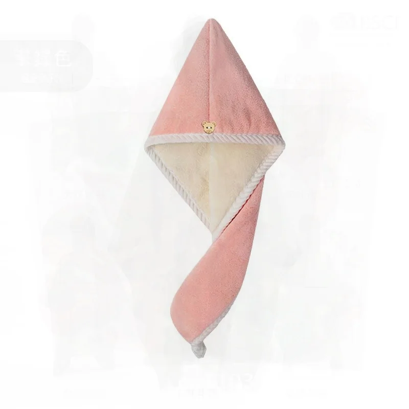 

Women's Double-Layer Thickened Hair Drying Cap Super Absorbent Quick-Drying Turban Towel Shower Cap Soft Coral Fleece Hair