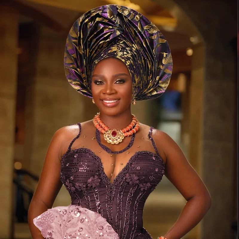New Nigerian Wedding Turban Cap for Women Shiny Headscarf Already Made African Auto Gele Headties Headpiece Bonnet Head Wrap Hat