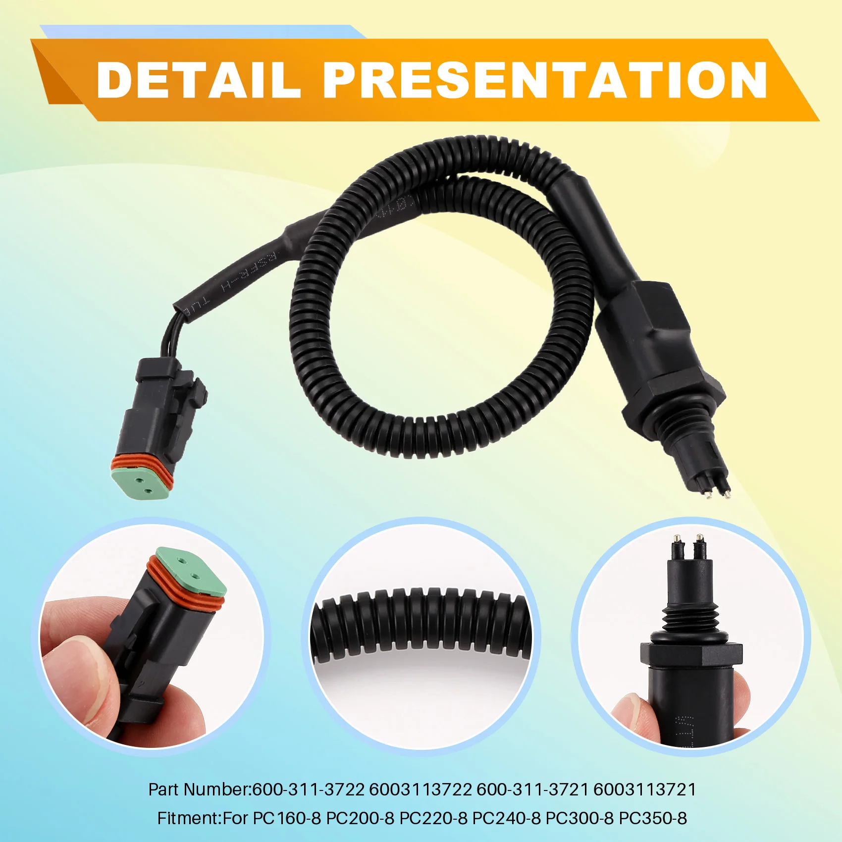 ABWZ-Excavator Parts Oil Water Separator Sensor For Komatsu PC160-8 PC200-8 PC220-8 PC240-8 PC300-8 600-311-3722 600-311-3721