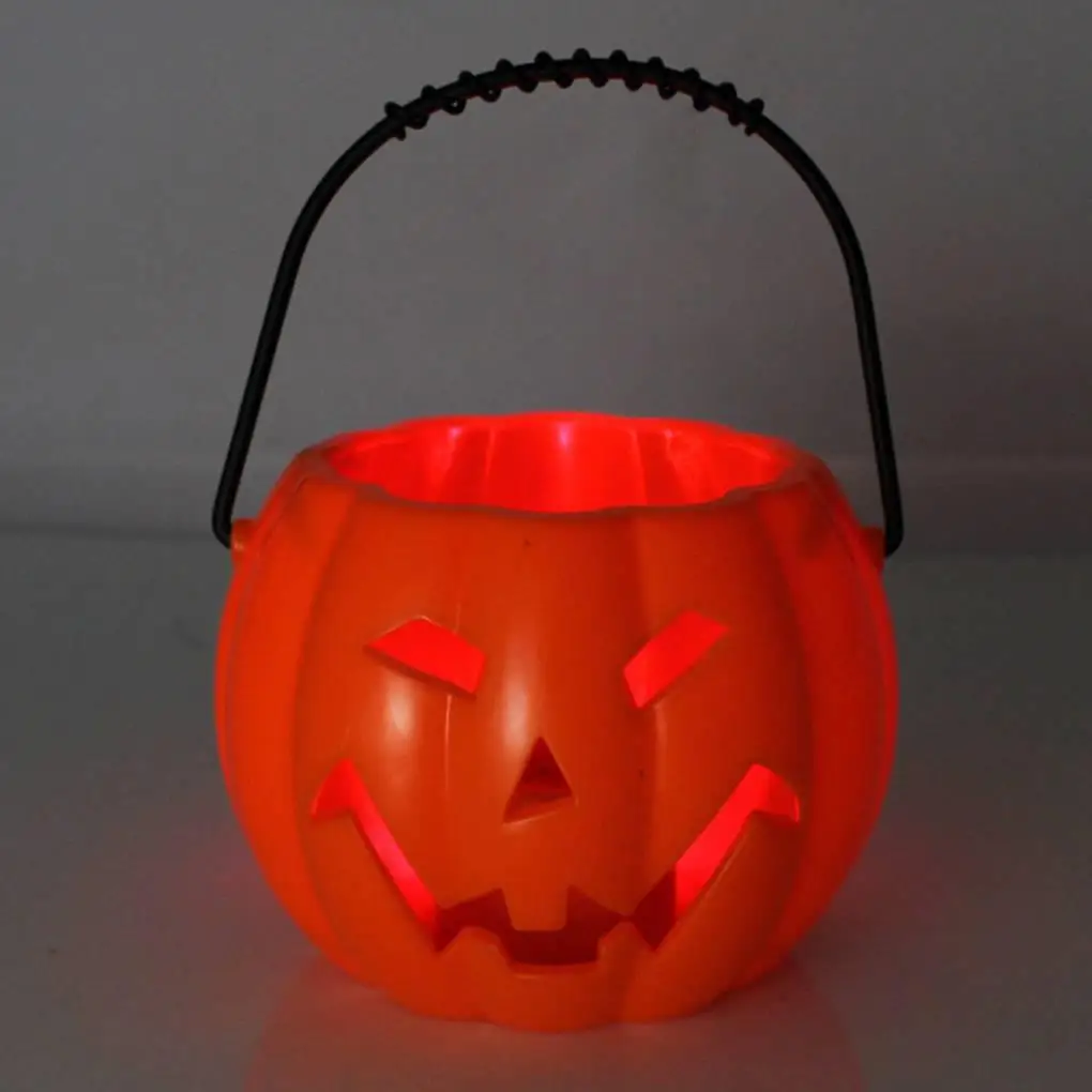 Kids Halloween Portable Pumpkin Bat Lantern Pumpkin Candy Barrel Bucket Sound Home School Party Decoration