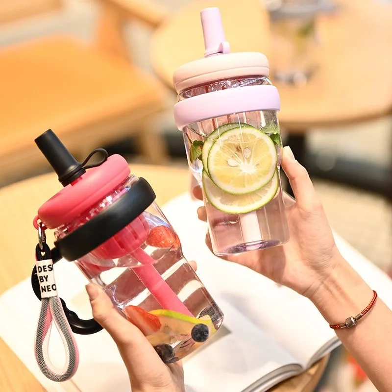 

680ml Water Bottle with Straw Girls Portable Travel Bottles Gym Sports Fitness Cup Summer Cold Water Juice Drinking Bottle