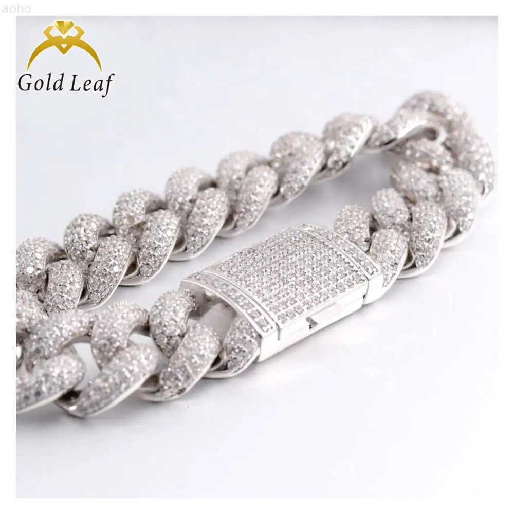 Goldleaf Jewelry S925 Sterling Silver Ice Out D-vvs Moissanite Cuban Link Chain Moissanite Chain Men Cuban Moissanite Chain