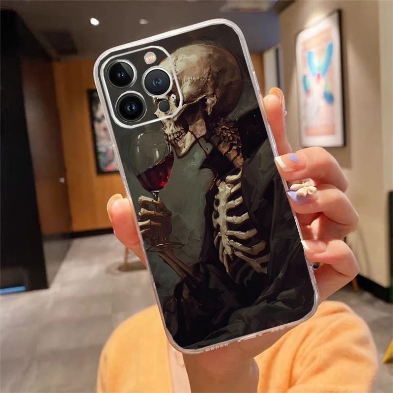 

Phone Case Carcasa Funda For iPhone 17 Pro Max Air 16 15 14 13 Pro Max 15 16 Pro 15Plus Skeleton Art Case