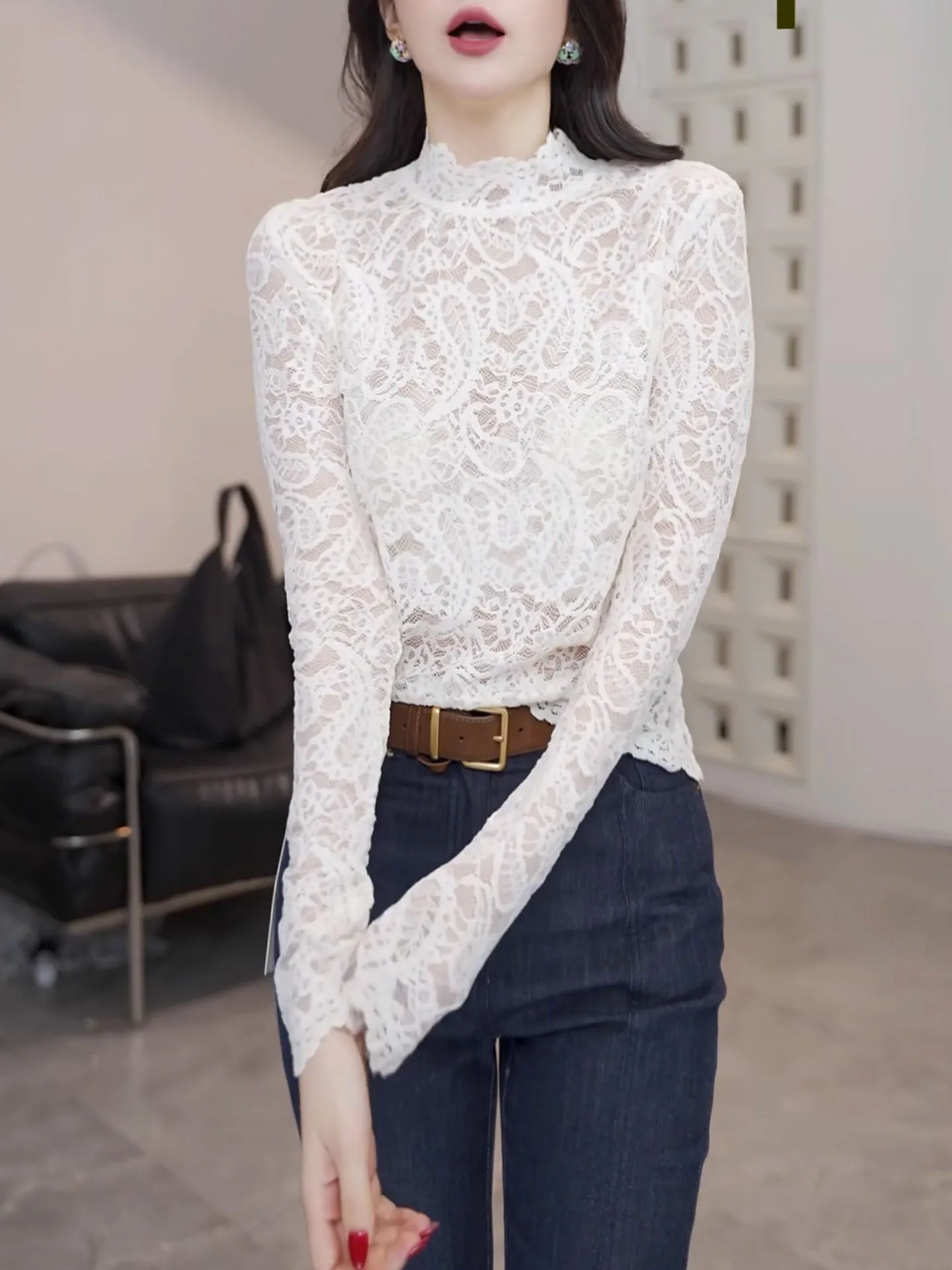 

Пряная девушка, белое кружево, дизайн для похудения, базовый женский топ, большой размер, Pure Desire, осень-зима, новый Sle