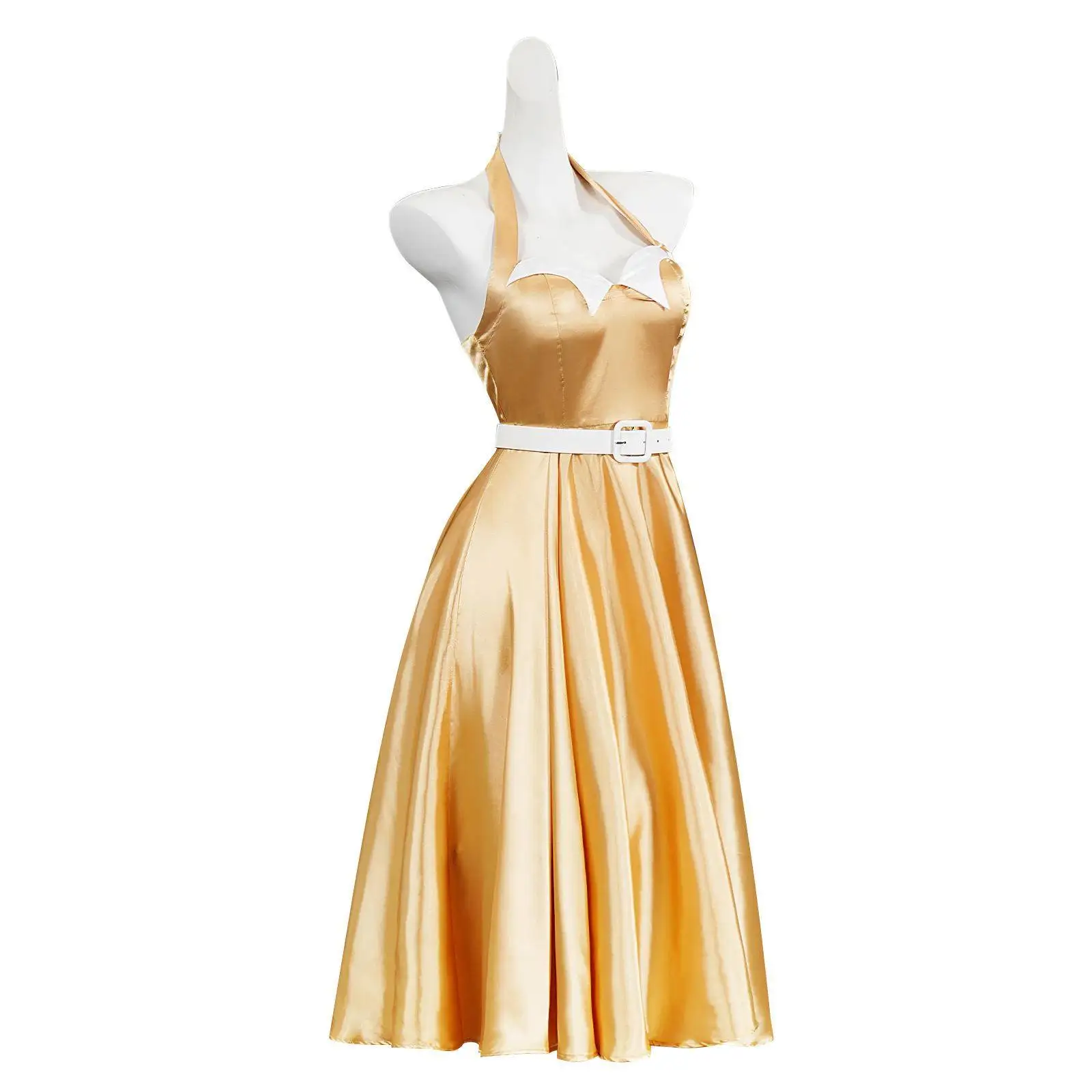 

loween New Sle Yellow Silk Satin Dr Mystery Doctor Vintage Strap Waist Cinched Cosplay Costume Women's Traditional Wear