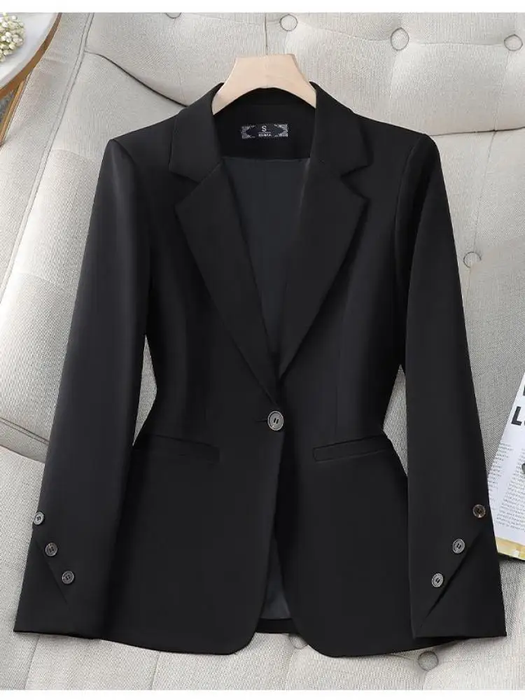 Spring And Autumn Simple Black White Professional Office Lady Jacket Tops Women Brown Single Button Elegant Festival Blazer Coat