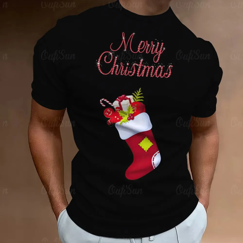 2023 Christmas T Shirt For Men Festival Dress Show Tshirt Streetwear Men Clothing T-shirt Cool Santa Claus Anime Top