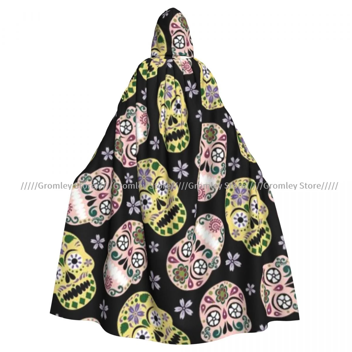 Witch Long Hooded Robe Gothic Pastel Sugar Skull With Flower Halloween Cloak Cosplay Costumes for Adult