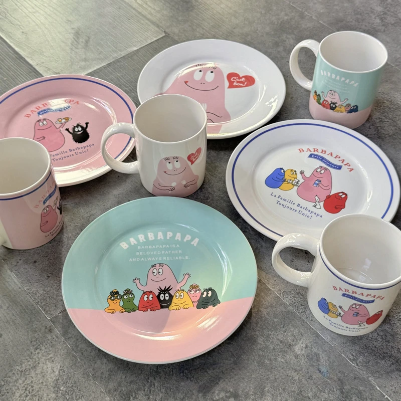 Barbapapa ins style cute cartoon ceramic tableware set children breakfast plate home water cup milk cup