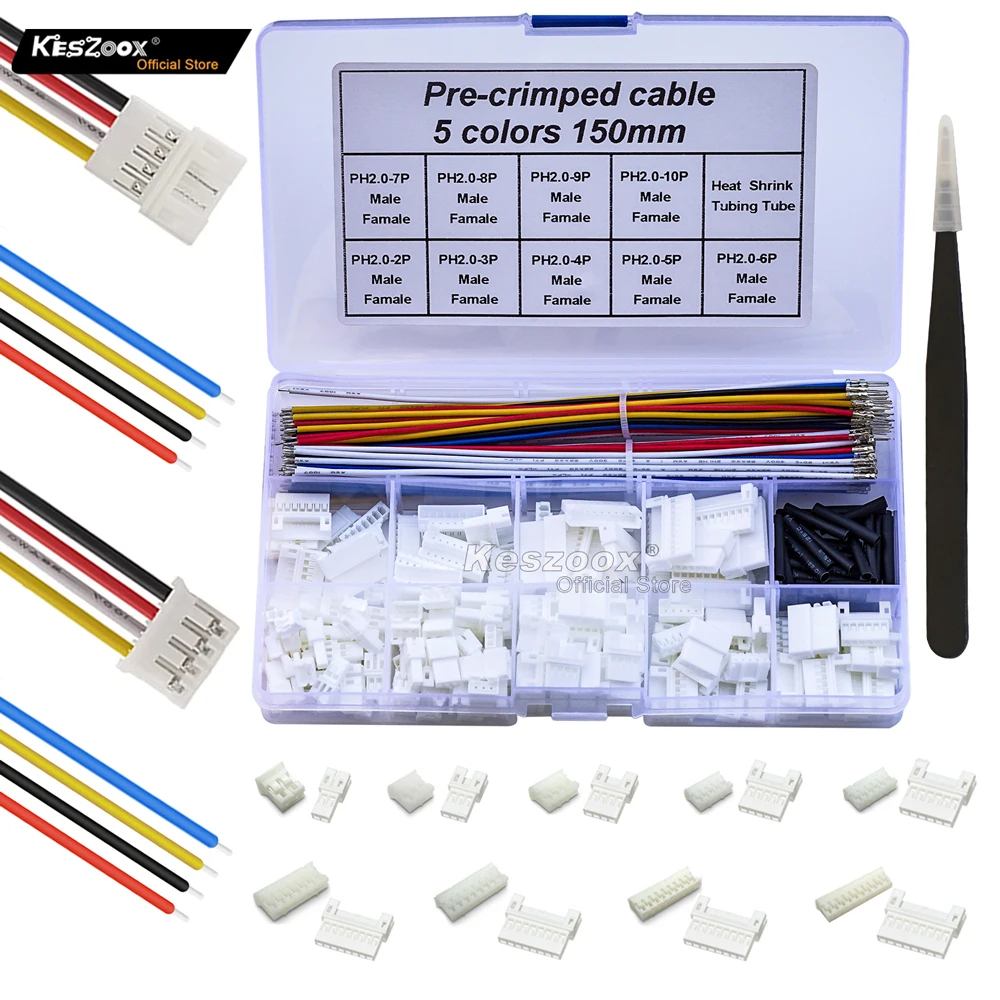 

Yoeruyo JST PH2.0mm Male/Female Header 22AWG Cable Connector Kit 2/3/4/5/6/7/8/9/10P Crimped With Terminal Wire Adaptor