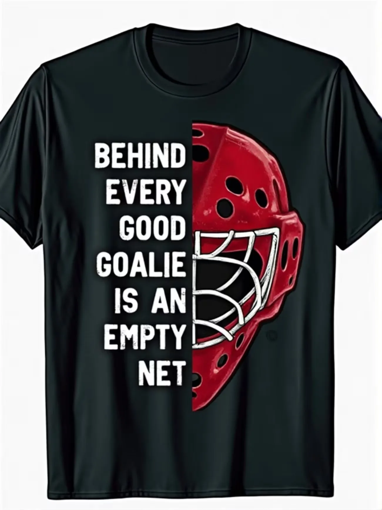 Men's Funny Hockey Goalie T-Shirt Behind Every Good Goalie Is An Empty Net Slogan Cotton Shirt Loose Fit Casual Sportswear Tees