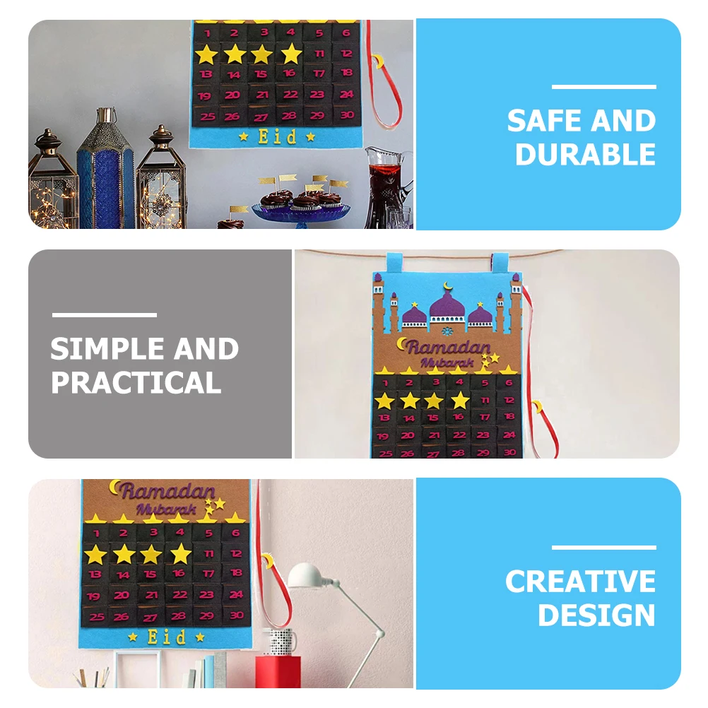 

Muslim Calendar Festival Decor Wall Timing Ramadan Mubarak Decoration Eid Felt nament Hanging Ramadan Wall Hanging Calendar