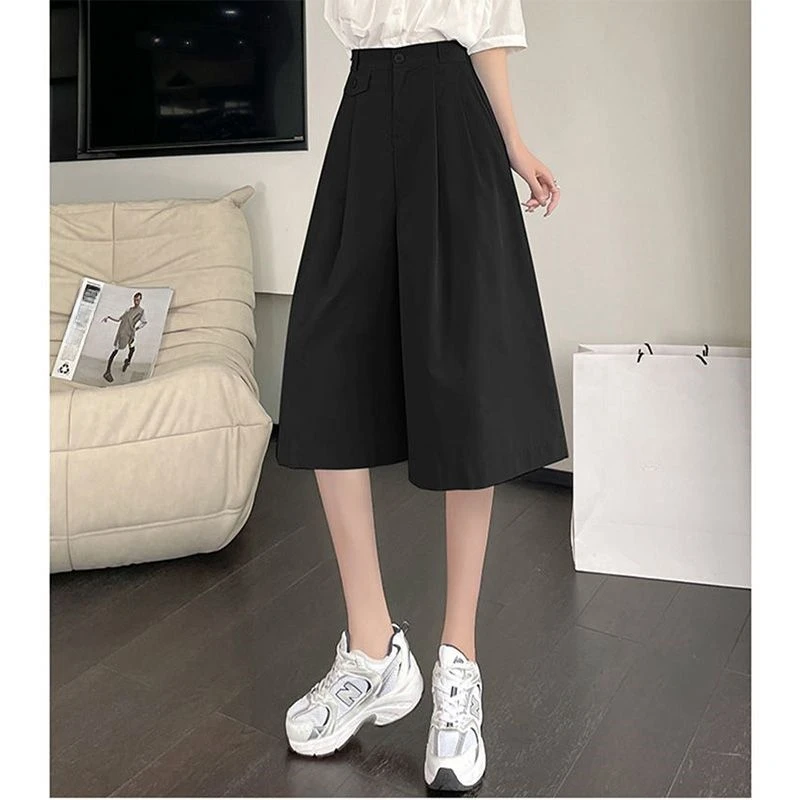 กางเกงกระโปรงกางเกงขาม้าทรงหลวมเอวสูงกางเกงสาวออฟฟิศเข้าได้กับทุกชุดเทรนด์ใหม่ฤดูร้อน