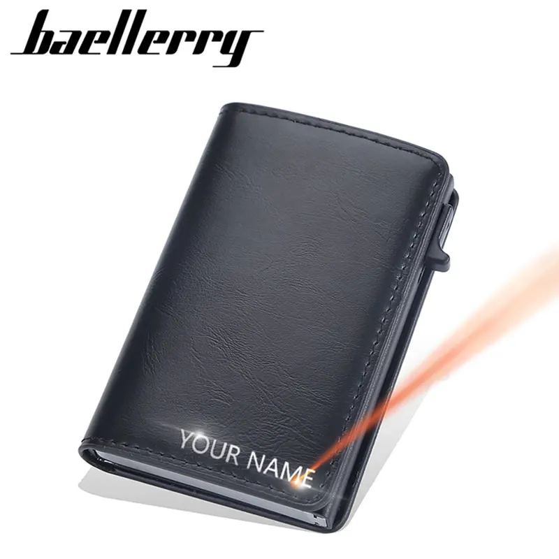 

2023 New Baellerry RFID Mini Men Card Wallets Name Customized Short Male Purses Luxury Card Holder Slim Men's Wallet