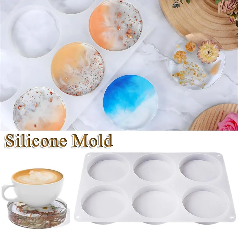 

1pc 6 Holes Round Silicone Mold DIY Coaster Table Ornament Cup Mat Flower Insect Specimen Moulds Handmade Art Supplies Tools