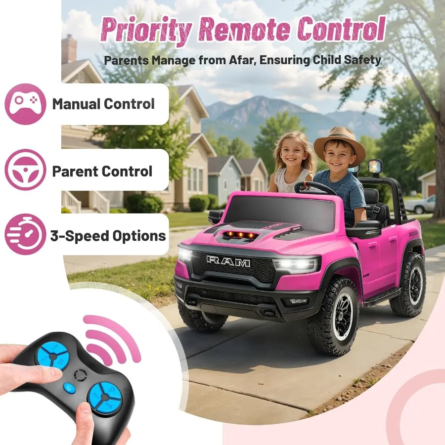 Auto elettrica per Ram 1500 RHO 24V con licenza Giocattoli da corsa per grandi alimentati a batteria con telecomando per genitori Luce LED/Musica/MP3