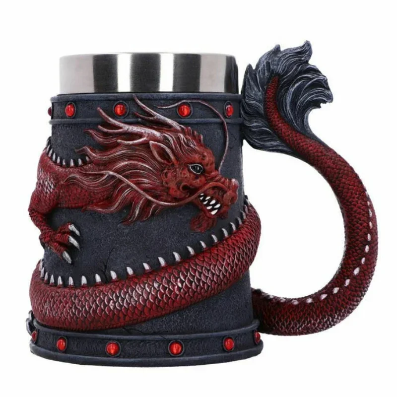 Beer cup retro Oriental Shenlong wine cup large capacity personality funny water cup stainless steel liner