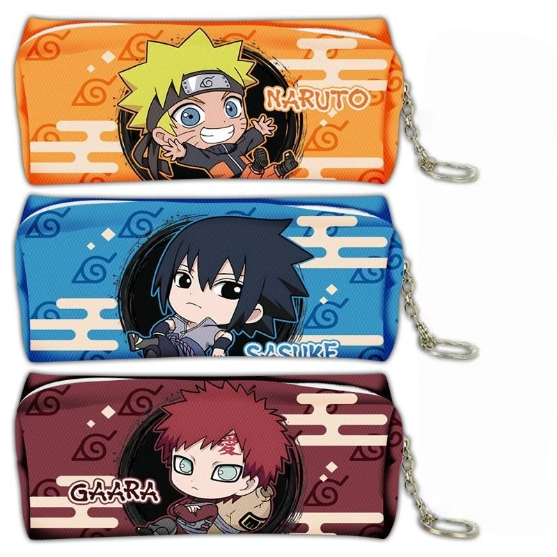 

Naruto Sasuke Itachi Kakashi Gaara Anime Leather Pencil Case Zipper Stationery Bag Cosplay Accessories