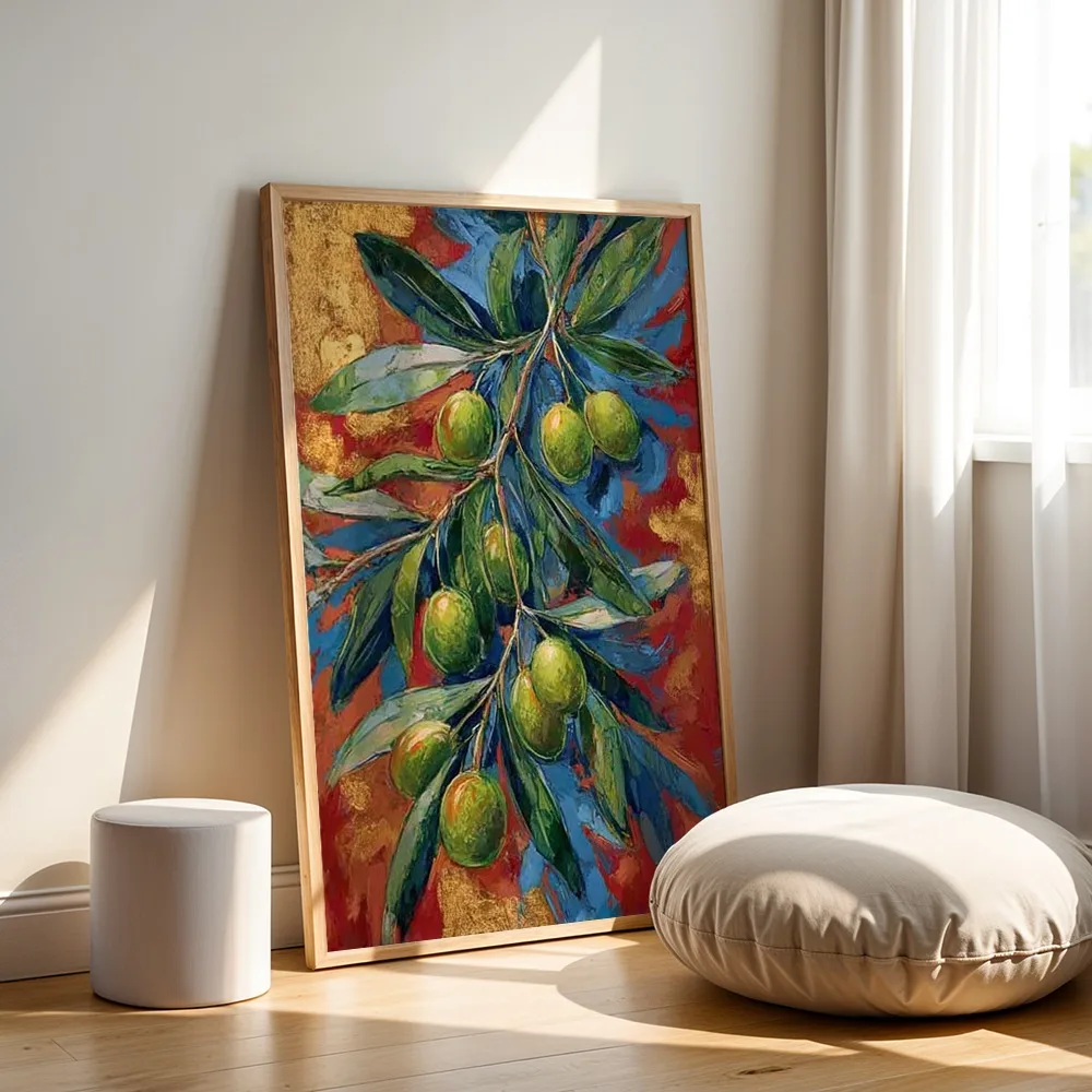 Modern Abstract Olive Branch Plant Canvas Wall Decor Picture, 2D Printed Poster Wall Art, Home Decor Gift For Living Room And Be