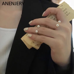 ANENJERY Pearl Rings for Women Korean Retro Simple Open Adjustable Ring Party Jewelry Gift кольцо 반지