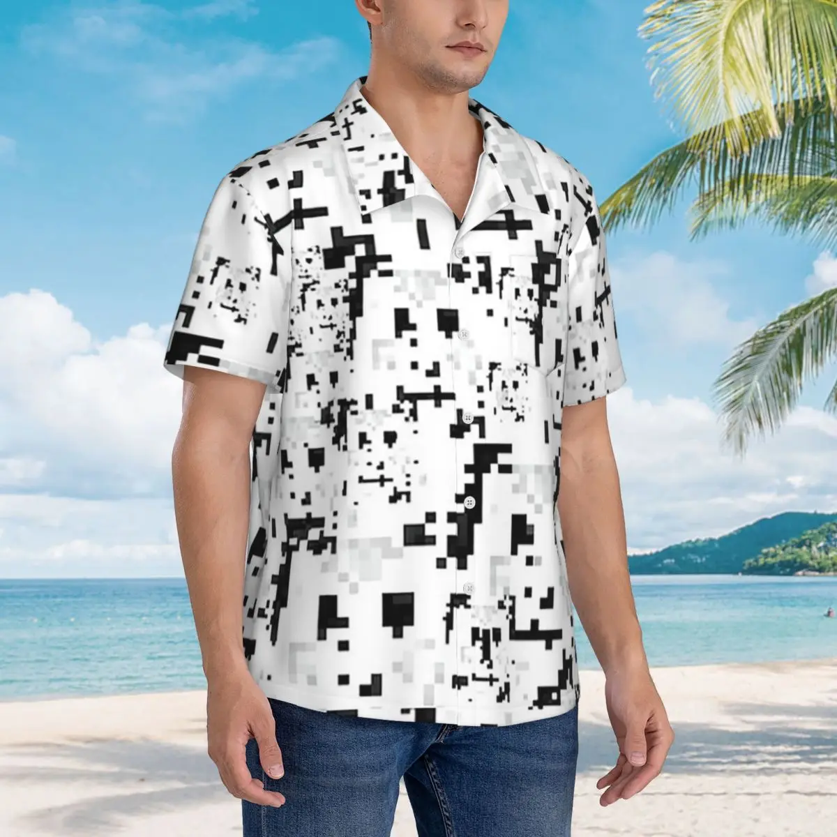 

Гавайские рубашки с защитой от распознавания лиц, модная мужская рубашка с коротким рукавом для лета, пляжа, мужские топы с лацканами
