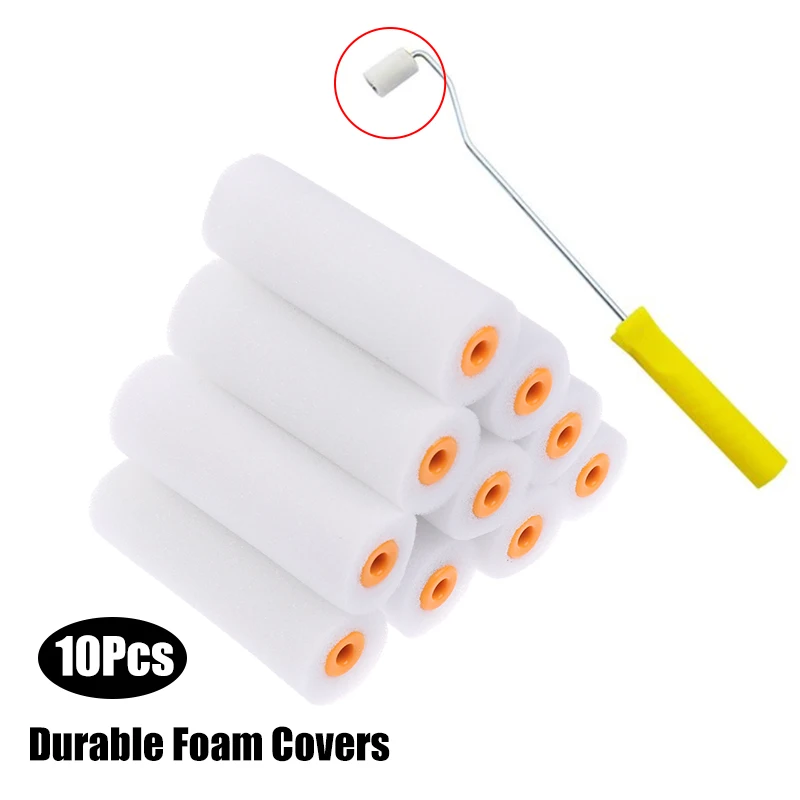 10pcs 102mm Mini White Durable Foam Paint Roller Sleeves Painting Decorating Sponge Rollers Art Sets Painting Supplies