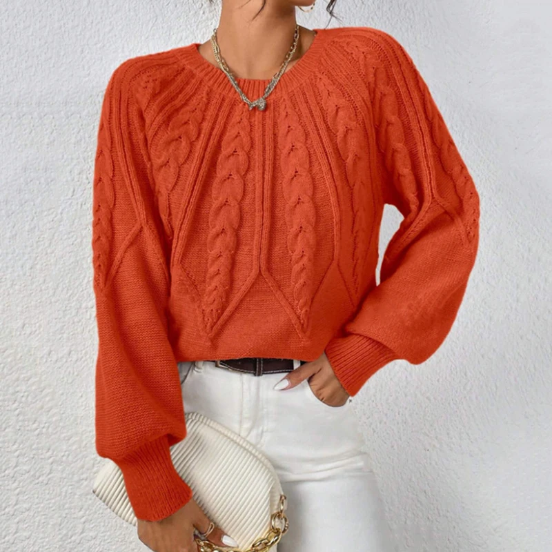 

Fashion Round Neck Knitted Sweaters Women Solid Color Twist Long Sleeve Jumpers Woman Autumn Winter Loose Warm Sweaters Ladies
