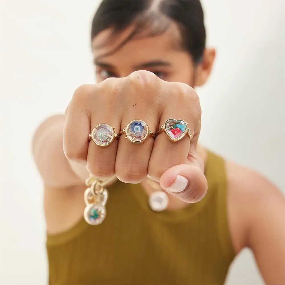 

Round Box Ring Colorful Zircon Accessories Can Opened DIY Heart-shaped Circular Box Ring Open Pendant Ring Women Jewery