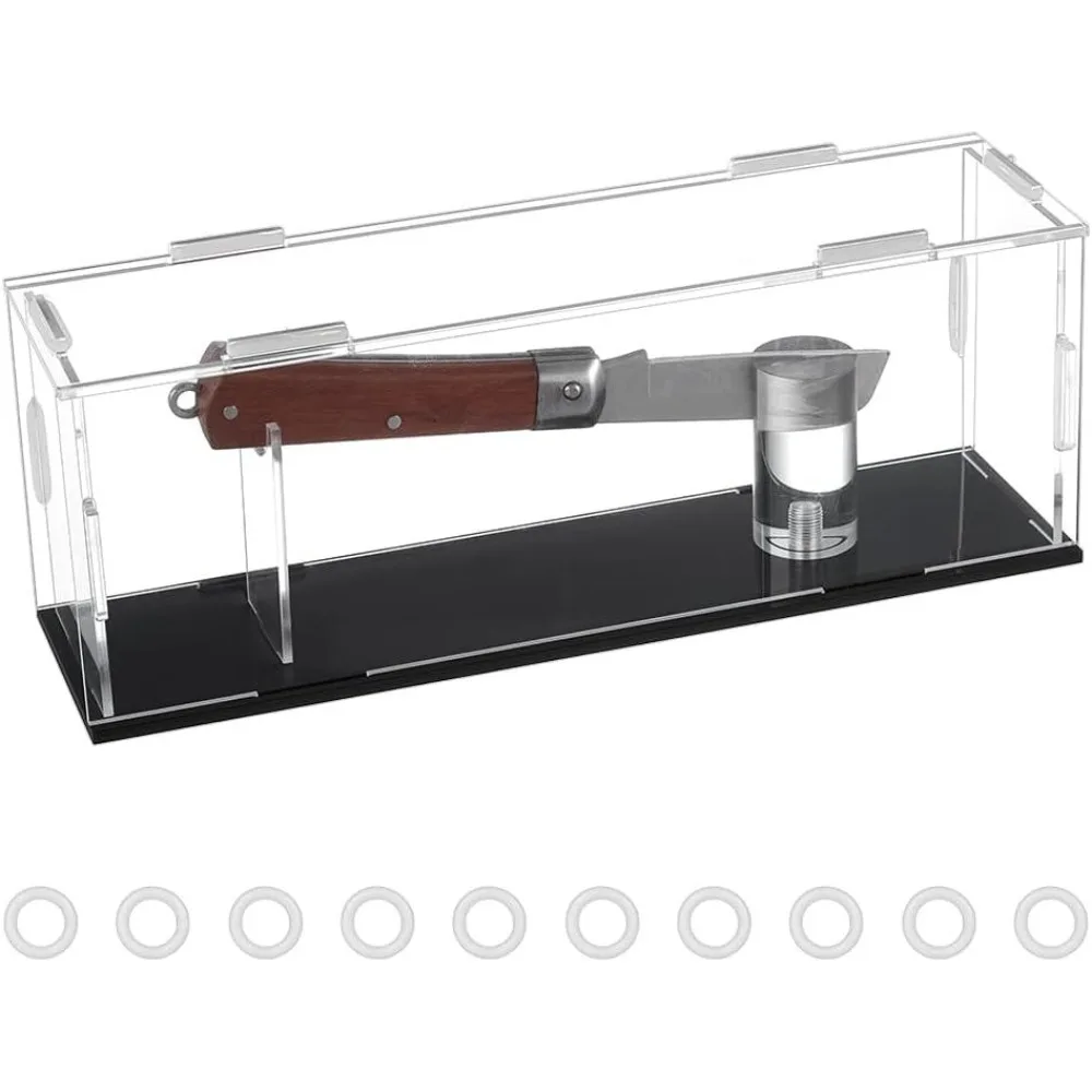 Clear Rectangle Acrylic Display Case with Black Base 28.7x7.7x10.7cm/11x3x4 Inch Single Storage Box Stand with Removable Cover