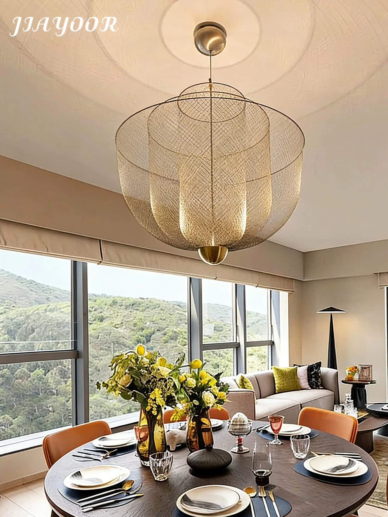 Italian Villa Dining Living Room Light Postmodern Light Luxury Grid Banquet Hall Lamp Bedroom Creative Pendant Home Changeable