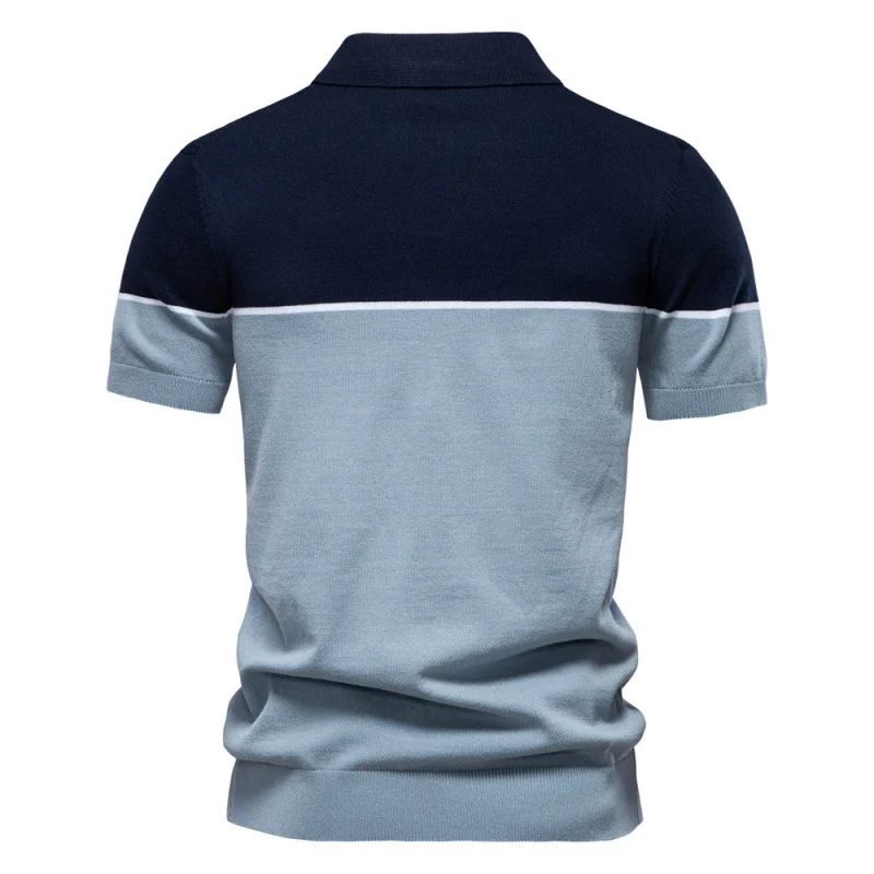 

2025 Summer New Short Sleeved Knitted Polo Shirt Color Blocked Collar Casual Versatile Simple Breathable Men's Polo Shirt