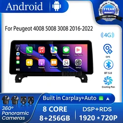 12.3 Inch Android 16 For Peugeot 4008 5008 3008 2016-2022 Car Radio Player GPS Stereo System 1920*720P 4G WIFI Octa Core FM GPS